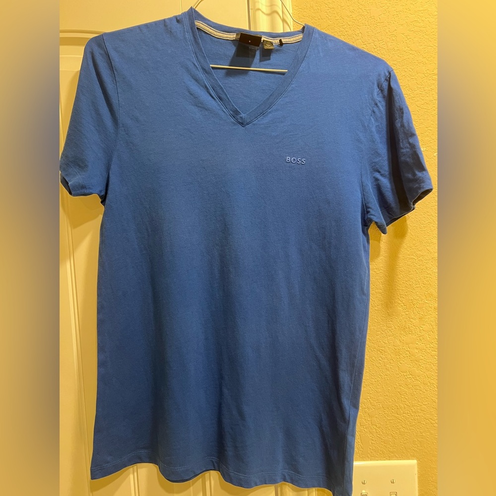BOSS Men's V-Neck Tee in Bright Blue